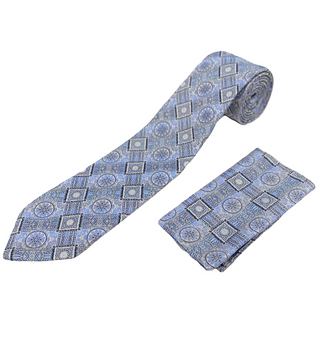 Stacy Adams Tie and Handkerchief - Light Blue Daisy T19