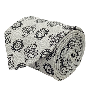 Stacy Adams Tie and Handkerchief - White and Black Kaleido Flowers T29