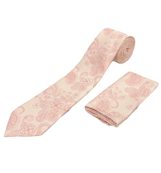 Stacy Adams Tie and Handkerchief - Pink Floral Paisley T44