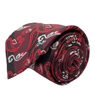 Stacy Adams Tie and Handkerchief - Burgundy and Black Striped Paisley T63