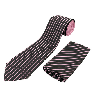 Stacy Adams Tie and Handkerchief - Solids and Stripes Pink T10