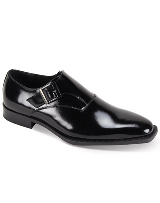 Men’s black leather monk strap dress shoe with a sleek, timeless design. Perfect for formal and business wear