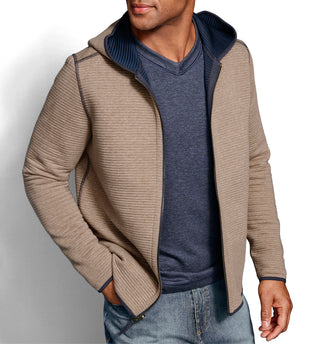 Johnston & Murphy Reversible Channel Quilted Hoodie - Brown Heather/Navy