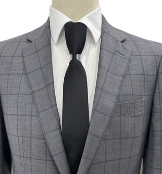 MDZ Windowpane Modern Fit Wool Suit - Charcoal Gray