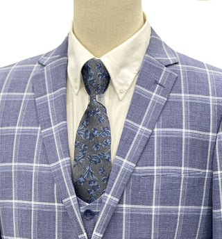 Mazari Vested Slim Fit Windowpane Suit - Paris Blue
