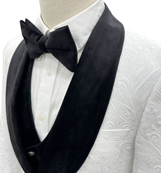 Mazari Met Vested Modern Fit 4 Pc Tuxedo Suit - White Black