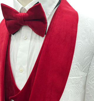 Mazari Met Vested Modern Fit 4 Pc Tuxedo Suit - White Red
