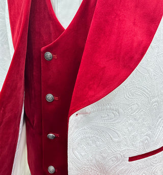 Mazari Met Vested Modern Fit 4 Pc Tuxedo Suit - White Red