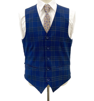 Mazari Windowpane Vested Modern Fit Suit - Paris Blue 2034