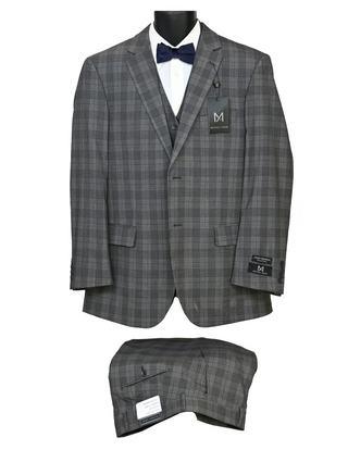 Michael Adams Plaid Vested Modern Fit Suit - Charcoal 3202