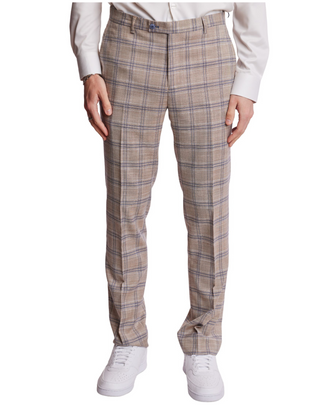 Paisley & Gray Windowpane Slim Fit Pants - Tan & Blue