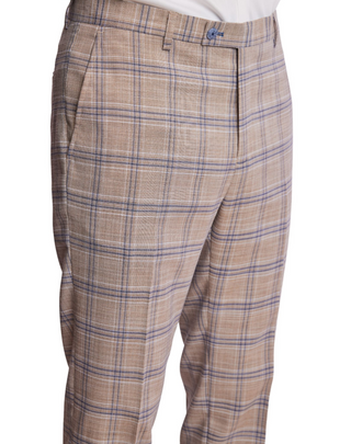 Paisley & Gray Windowpane Slim Fit Pants - Tan & Blue