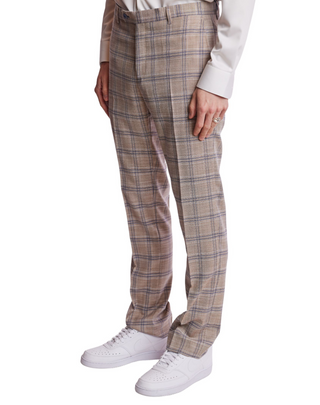 Paisley & Gray Windowpane Slim Fit Pants - Tan & Blue