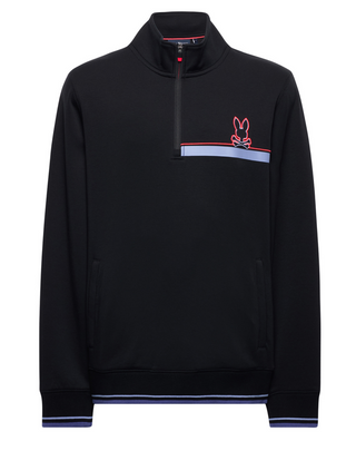 Psycho Bunny Dacono Quarter Zip-Up in Black, featuring a sleek design, high-quality fabric, and embroidered logo – available at MDZ Menswear