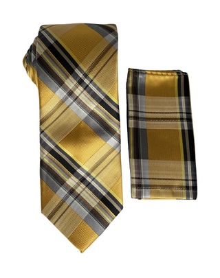 Stacy Adams Geo Tie and Handkerchief - Yellow & Black
