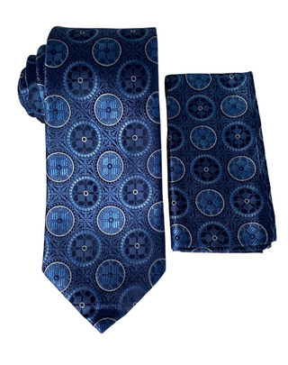 Stacy Adams Medallion Tie and Handkerchief - Blue