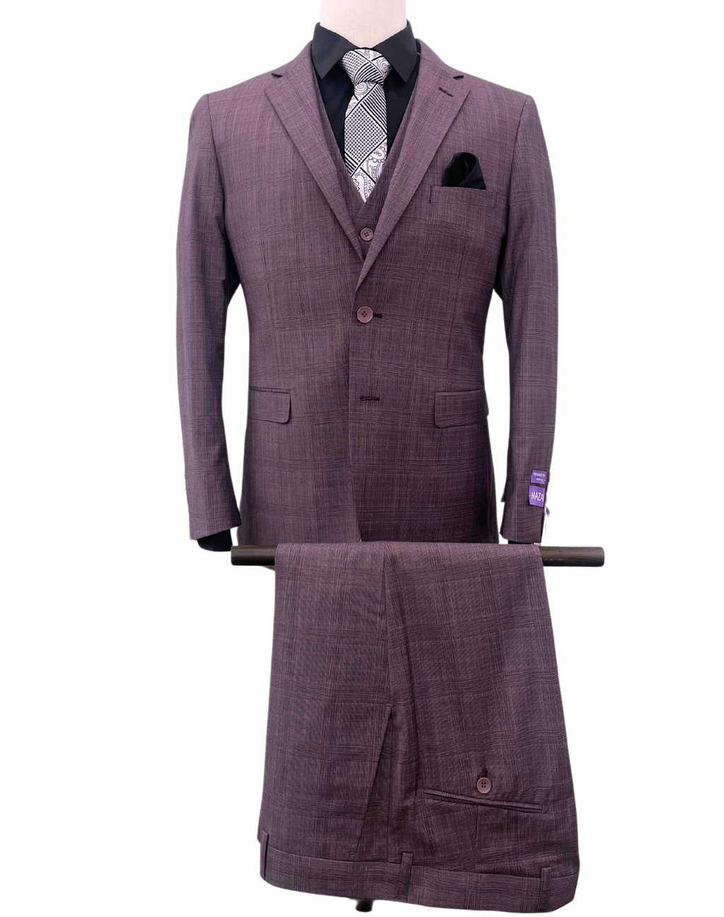 Mazari Check Vested Slim Fit Suit - Mauve 2278 – MDZ Menswear