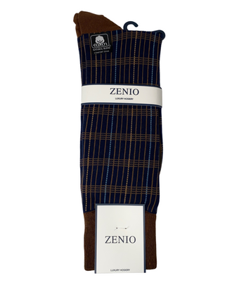 Zenio Plaid Patterned Dress Socks - Navy & Brown