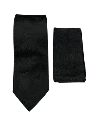 Stacy Adams Paisley Tie and Handkerchief - Black
