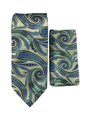 Stacy Adams Paisley Tie and Handkerchief - Mint & Blue