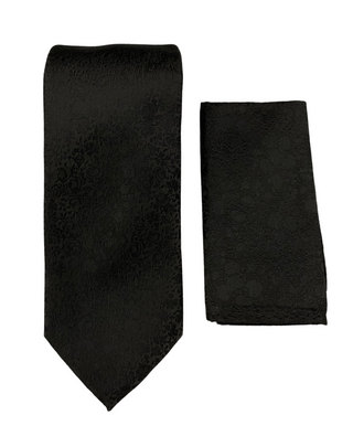 Stacy Adams Textured Tie and Handkerchief - Black