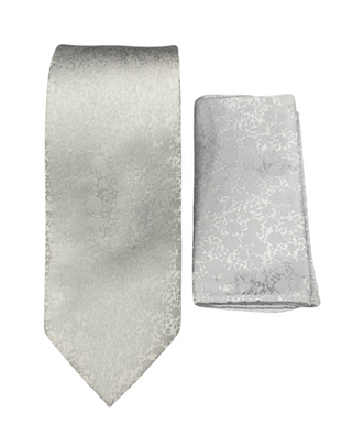 Stacy Adams Textured Tie and Handkerchief - White