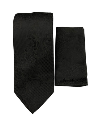 Stacy Adams Floral Tie and Handkerchief - Black