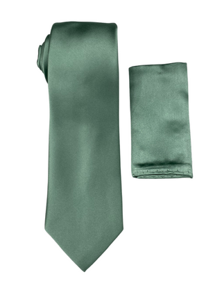 Zenio Solid Slim Tie and Handkerchief - Seafoam Sage