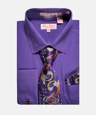 Bruno Conte Pinstripe Regular Fit Dress Shirt Combo - Purple