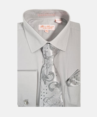 Bruno Conte Solid Regular Fit Dress Shirt Combo - Light Gray