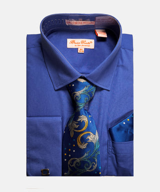 Bruno Conte Solid Regular Fit Dress Shirt Combo - Royal Blue