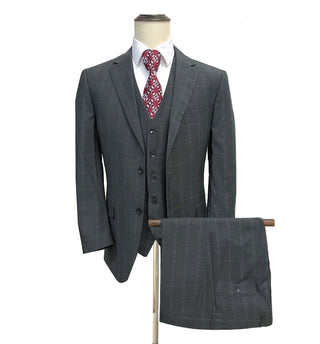 Mazari Vested Windowpane Modern Fit Suit - Paris Gray 2040