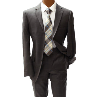 Top Lapel Brown and Blue Windowpane Modern Fit Suit