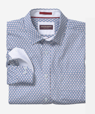Johnston & Murphy Printed Cotton Shirt- Blue