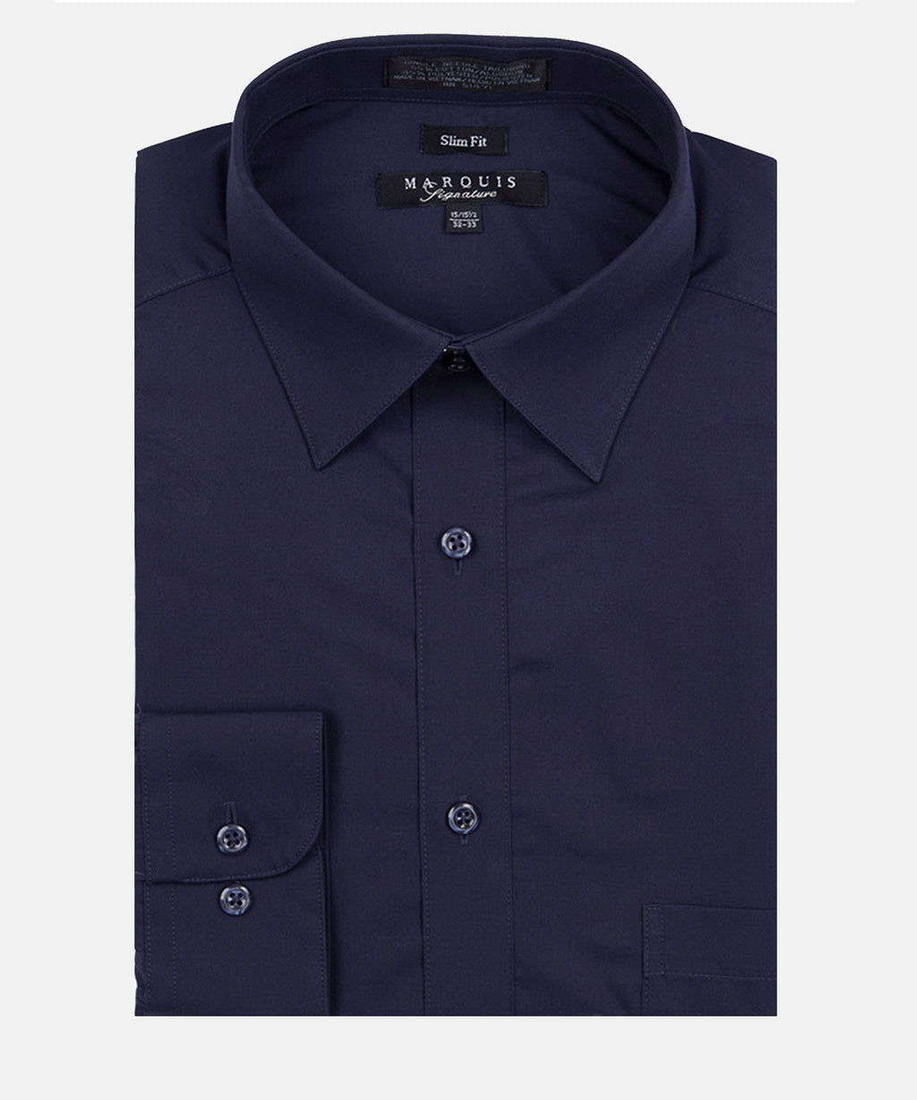 Marquis Slim Fit Dress Shirt - Navy Blue – MDZ Menswear