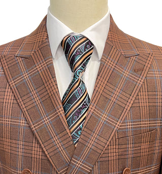 Mazari Slam Windowpane Double Breasted Modern Fit Suit - Rust 2028