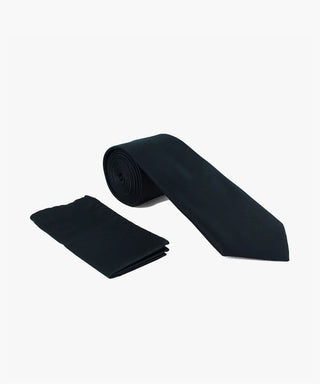 Stacy Adams Solid Tie and Handkerchief - Black