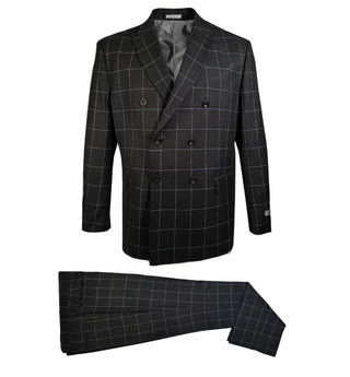 Vinci Double Breasted Windowpane Suit - Black