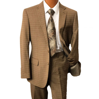 MDZ Brown Windowpane Modern Fit Men's Suit