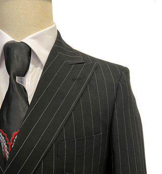 Mazari Pinstripe Double Breasted Modern Fit Suit - Black 7001