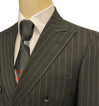 Mazari Pinstripe Double Breasted Modern Fit Suit - Black 7001