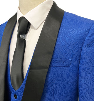 Vinci Vested Slim Fit Tuxedo Suit - Jacquard Royal Blue