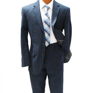 Top Lapel Blue Windowpane Modern Fit Performance Wool Suit
