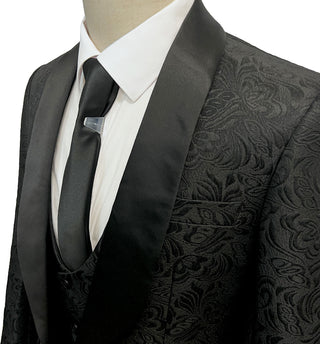 Vinci Vested Slim Fit Tuxedo Suit - Jacquard Black