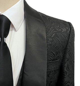Vinci Vested Slim Fit Tuxedo Suit - Jacquard Black